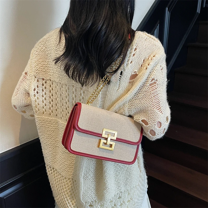 Women Canvas Chain Shoulder Bag Crossbody Bag Small Messenger Bag for Travel Work