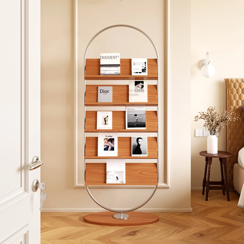 French Magazine Rack Mid-Century Luxury Display Shelf Solid Wood Book Organizer for Newspapers and Picture Books Furniture FYMR