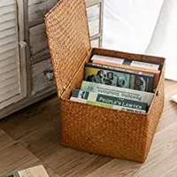 Wicker Storage Basket Woven Rattan Storage Laundry Basket With Lid 1