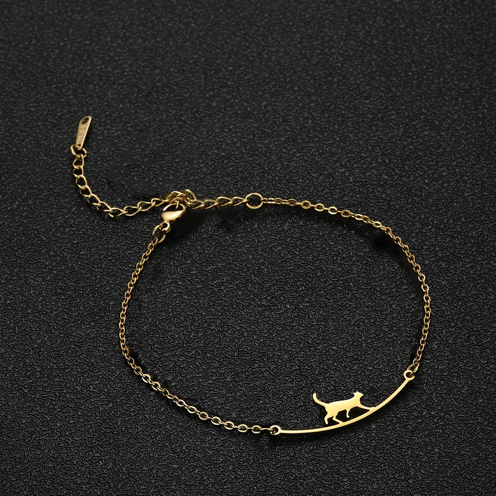 Cazador Niedlichen Walking Katze Edelstahl Armband für Frauen Tier Kätzchen Doppel Kette Armband auf Hand Schmuck Geschenk Großhandel – Detail 12