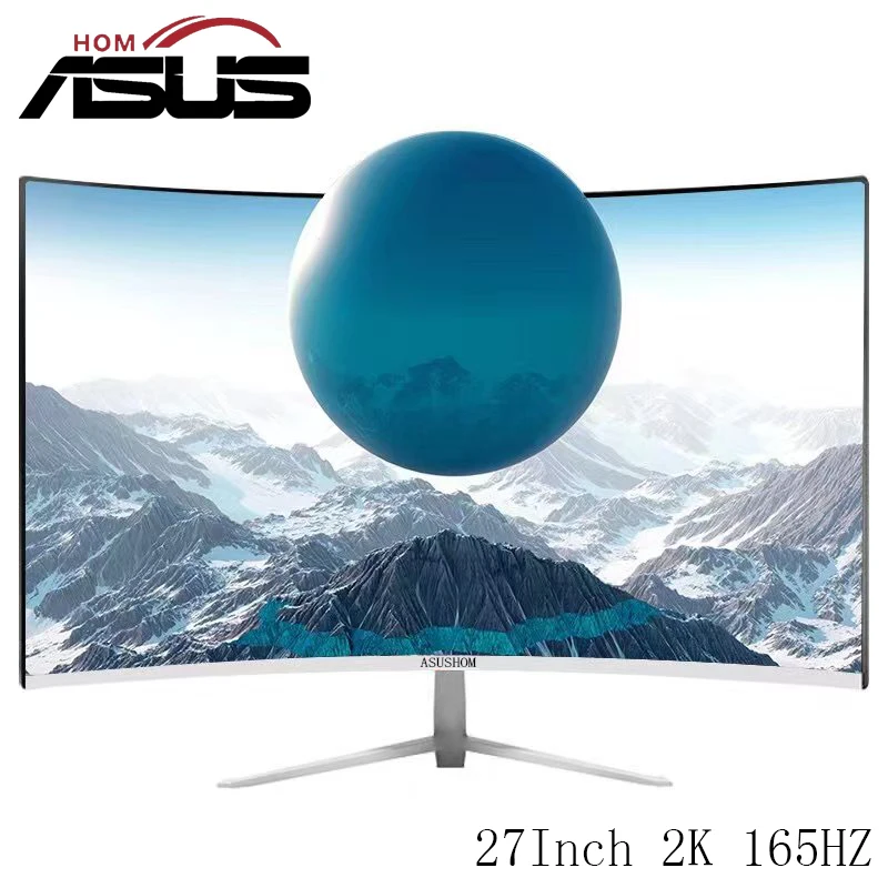 Asushom 27 Pollici 144Hz/165Hz Monitor Display Schermo Curvo Monitor Del Computer Pc 2K Hd Gaming Hdmi 27 Monitor Portatile A Schermo Piatto