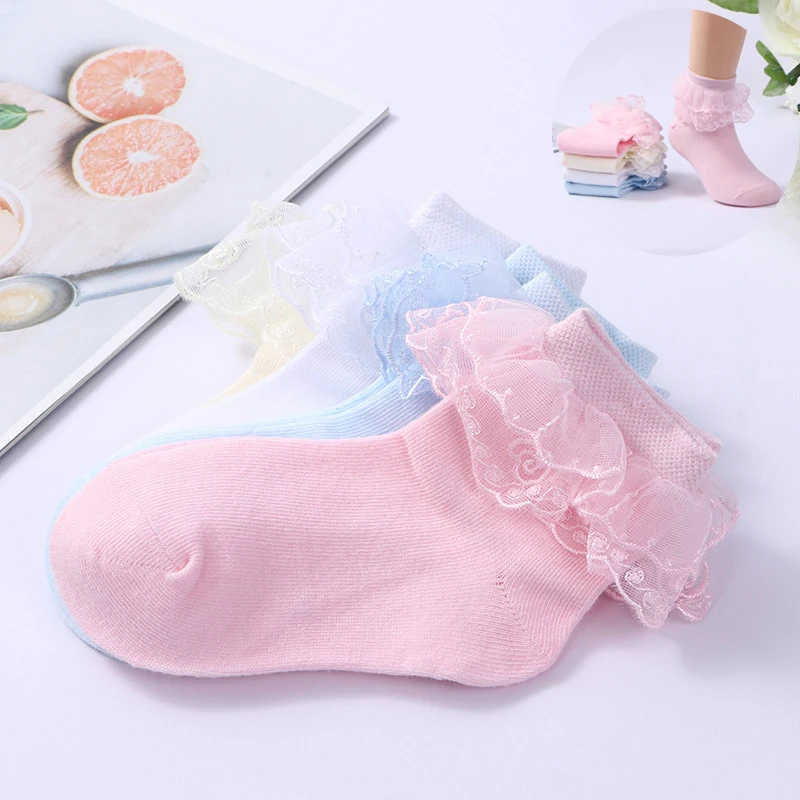 

3 Pairs/Lot Girls Socks Autumn Winter Brand Cotton Children Socks Trendy Elastic White Ruffle Lace Flowers Kids Princess Socken