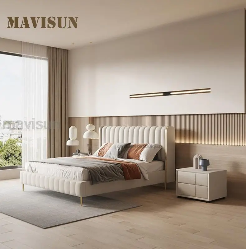 Luxury Bedroom Furniture With Two Beside Tables Stainless Steel Wooden