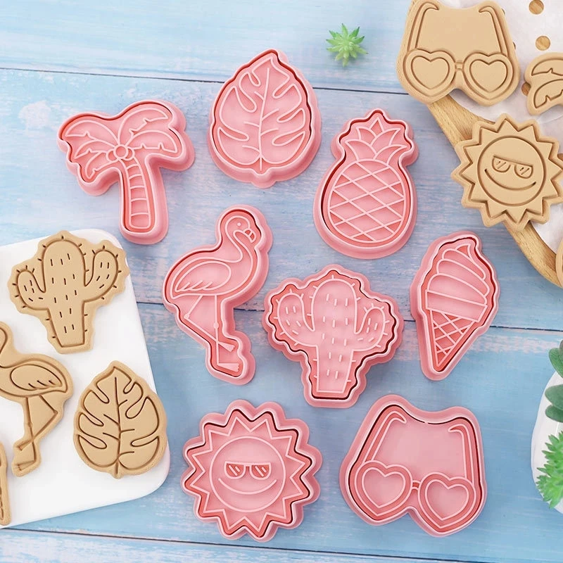 

8pcs/set Hawaii Flamingo Cookie Mold Cutters Summer Pineapple Biscuit Fondant Mould For Pool Wedding Tropical Party Cake Decor