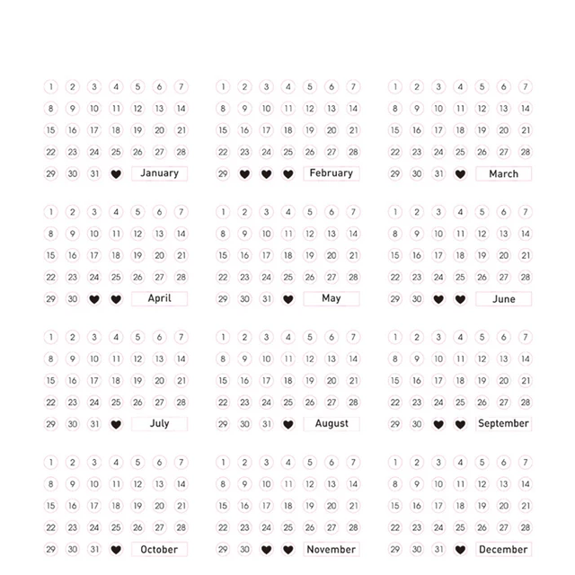 12sheets Round Number Date Label Sticker Year Planner Colorful 365 Daily Days Stickers Stationery Agenda Diary Journal Stickers C-12 sheets