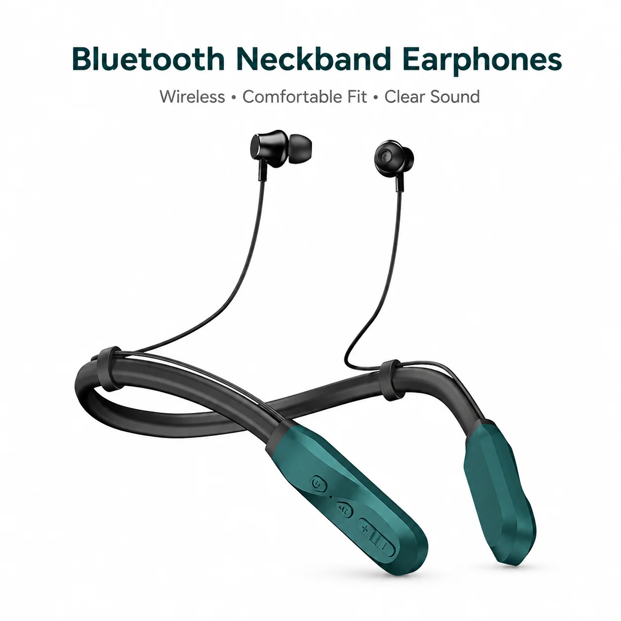 Wireless Bluetooth In-Ear Sport Headphones with 100-Hour Playtime, Long-Lasting Battery, Built-in Microphone, Fast Type-C Charging, Neckband Design