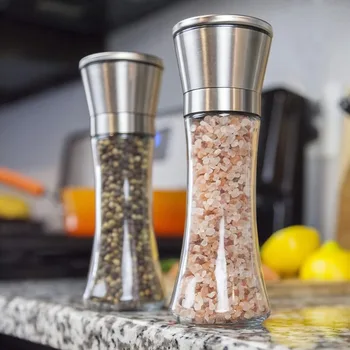 180/300ML Salt and Pepper Shakers Set with Stand Stainless Steel Salt Pepper Spice Grinder Pepper Grinder Shaker Spice Container