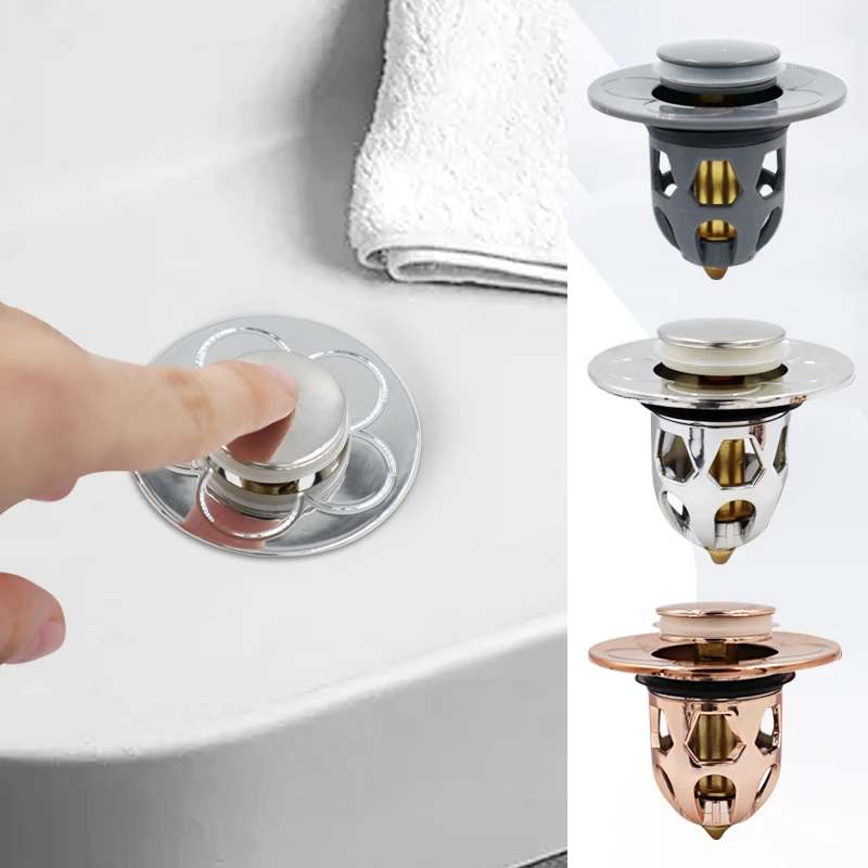 Universal Copper Pop-Up Bounce Core Basin Drain Rose Gold Filter Hair Catcher Deodorant Bath Stopper Kitchen Bathroom Tool drain filter,drain stopper,basin drain stopper,washbasin drain plug,drain strainer,bathroom sink stopper,hair catcher stopper,basin sink drain