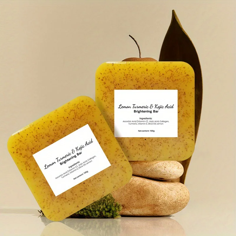 Lemon Turmeric Kojic Acid Brightening Soap Deeply Cleansing Glowing Body Rejuvenating Exfoliating Even Skin Tone Handmade Soap