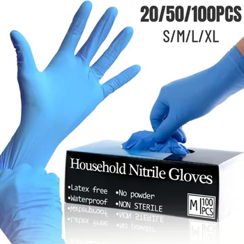 20/50/100PCS Blue Nitrile Gloves Disposable Household Cleaning Gloves for Kitchen Dishwashing Waterproof Latex Free Powder Free 1