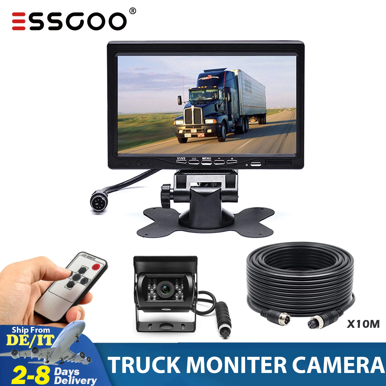 

ESSGOO Truck Monitor Rearview Camera 4 Pin 12V / 24V Reversing Kit for Truck Bus Van Reversing Camera Parking Backup Display