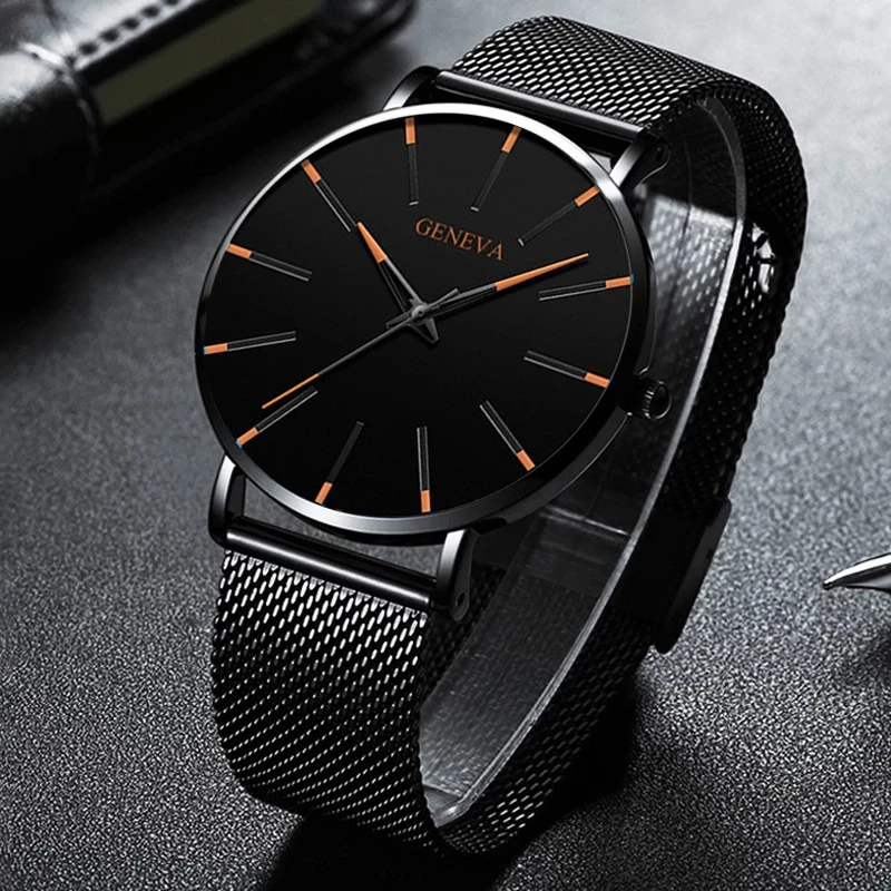 Ultra Thin Watches Men Fashion Men Slim Watch Stainless Steel
