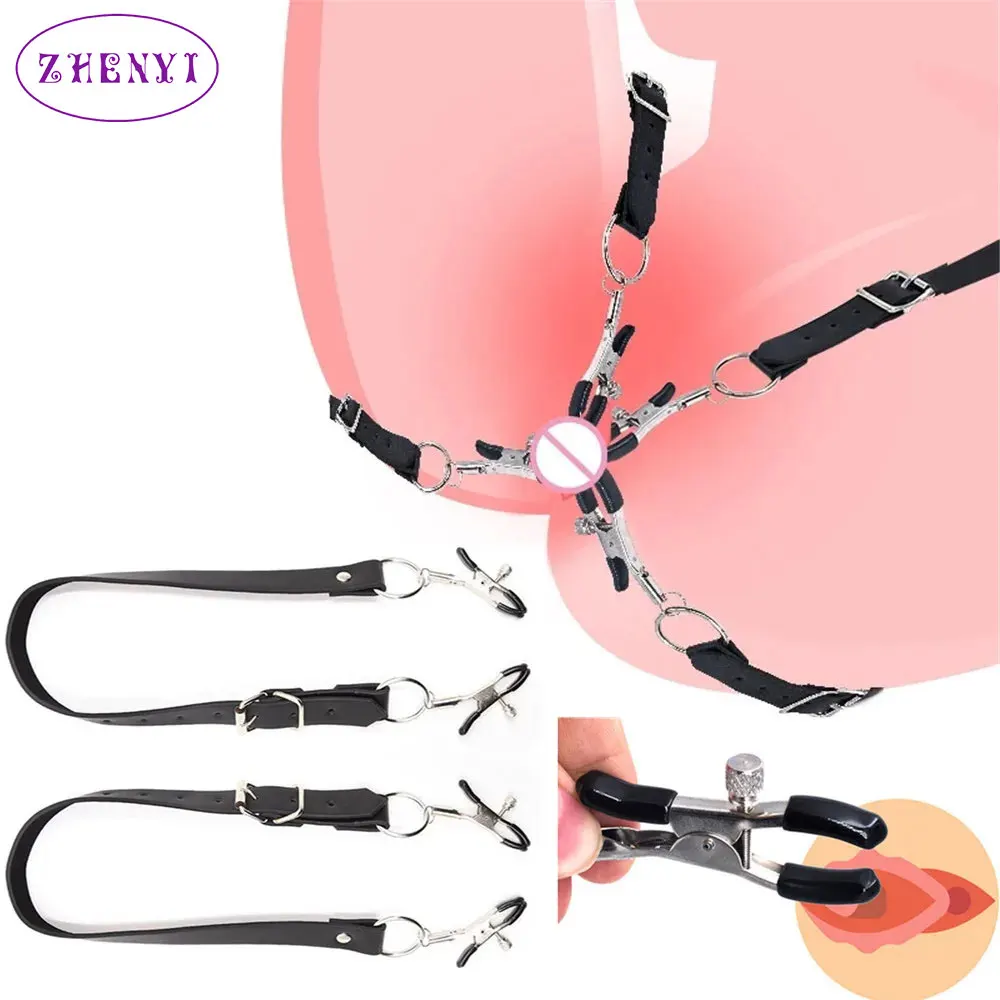 Labia Spreader Clip Breast Nipple Clamps Leather Bdsm Bondage Slave Fetish Erotic Tool Sex Toys For Women