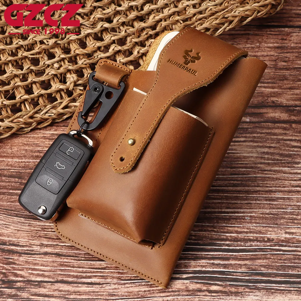 

Full Grain Leather Waist Bag for Men Portable Phone Case Holster Loop Holster Belt Bag Multifunctional Outdoor Running Bags