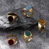 Luxurious Retro Black Agate & Tiger Eye Stone Men Women Trendy Ring - Casual Fashion, 316L Stainless Steel Handmade Jewelry