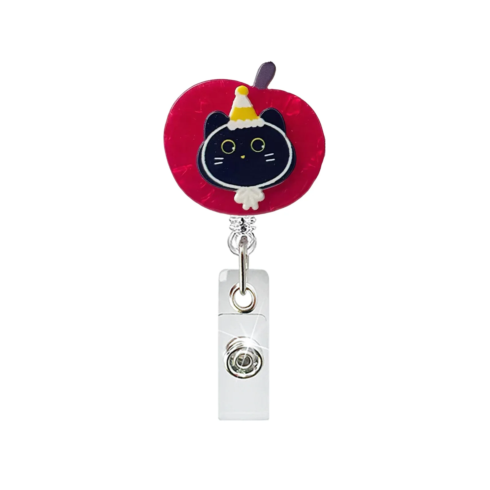 New Red Apple Retractable Nurse Badge Scroll Cute Little Black Cat Student Worker Name Tag Id Card Holder Key Lanyard
