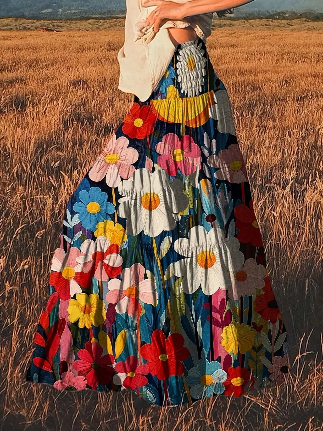 Women's Plus-Size Elegant Holiday Outfit in a Pastoral Style, Suitable for New Year Parties, Featuring a Cinched Waist Floral Print Layered Midi Skirt, Perfect for Spring, Summer, and Autumn, with a Vintage Floral Print Pattern Office Skirt 1