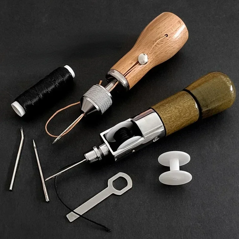 Leather Sewing Awl Kit Hand Stitcher Set Lock Stitching Hand Stitcher Sewing Needle Thread Kit Household DIY Craft Stitch Tools
