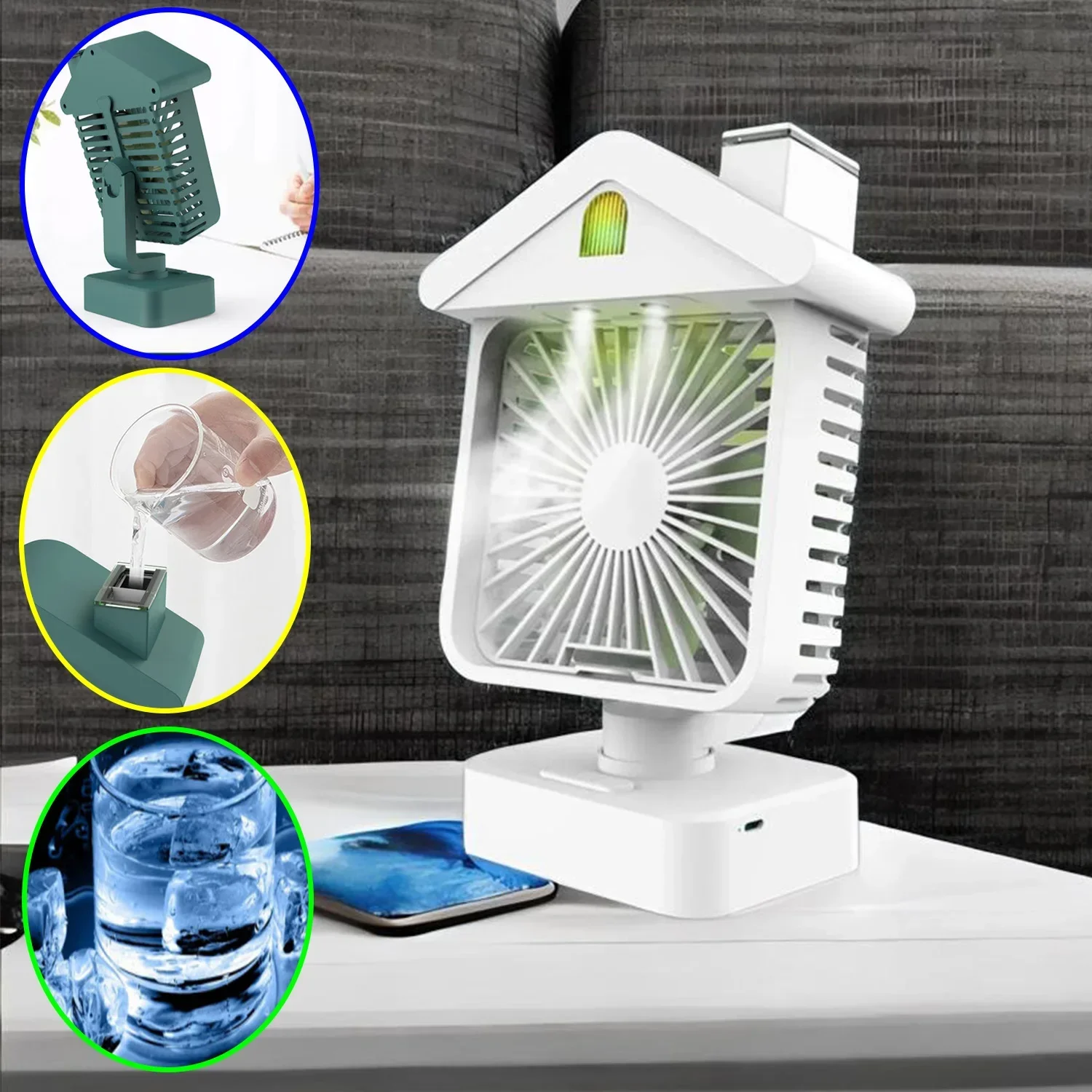 

Electric Table Fan Portable,Rechargeable 3 Speeds Setting,Ice Water Cooler Wind Sprayer,Wide Angled Oscillation for Home Office