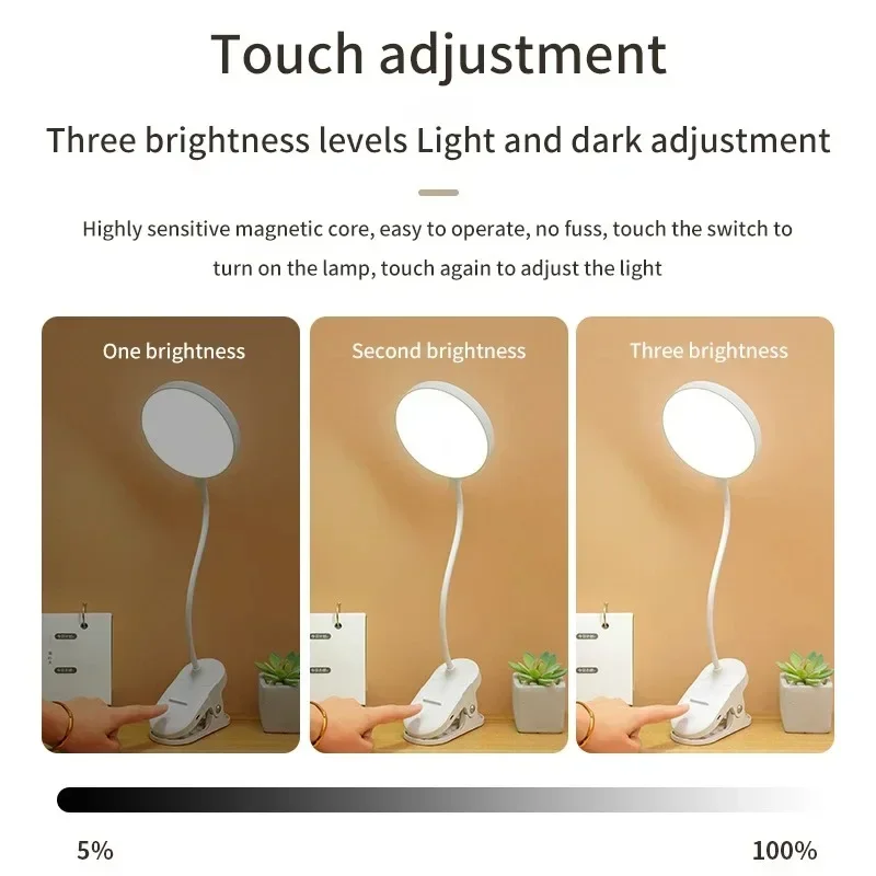 LED Desk Lamp LED Light Desk Lamp Book Light 4000mAh USB Rechargeable LED Clip Table Lamp 3 Levels Dimmable Eye Protection Portable Touch Reading Book Lamp Bedside Desk