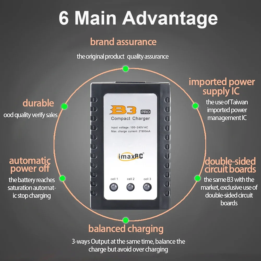 Lipo Battery Charger B3 Pro Compact Balance Charger for 2S 3S 7.4V 11.1V Lithium LiPo Battery B3AC for IMAX RC 10W AC 100-240V