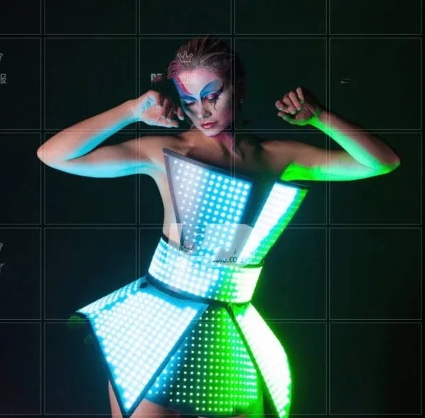 

Future technology colorful led luminous skirt gogo clothing women's nightclub party girl interactive ds outfit