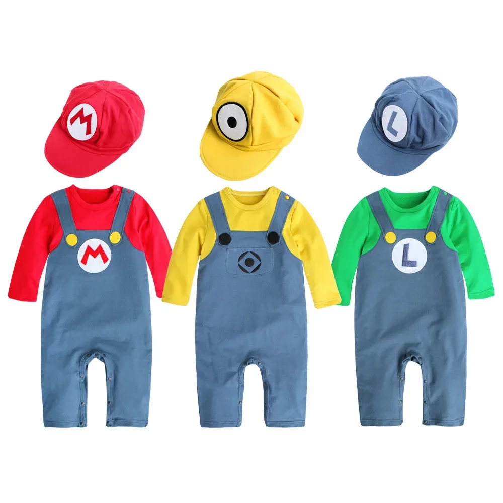 새로운 슈퍼 마리오 브라더스 긴 소매 양복  Rompers 의류 6 11 24 달   의상 Onesie Kids Pyjamsa 