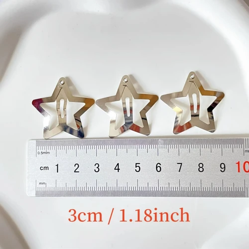 여아용 실버 헤어 클립 금속 스냅 클립 바레트, Y2k 90 년대 미학 펜타그램 스타 바비 로트, 3cm, 모자 액세서리 5