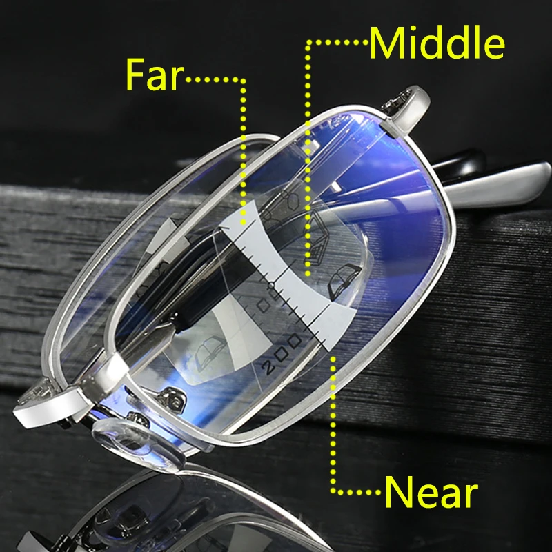 

Progressive Multifocal Folding Reading Glasses with case Men Women Anti Blue light Foldable ultralight Presbyopic Glasses