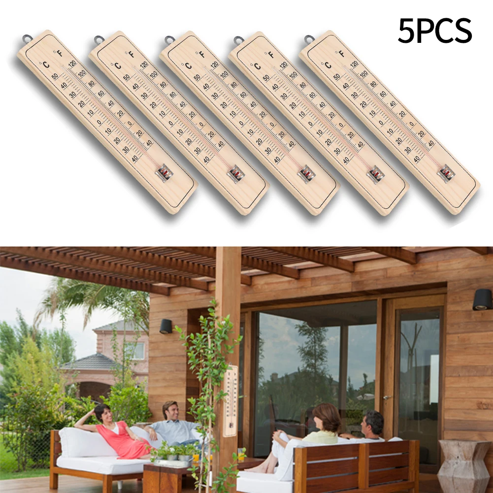 5Pcs Thermometer Outdoor Indoor Wooden Scale Thermometer Analog Room Garden  Thermometer Set Temperature Meter Sensor