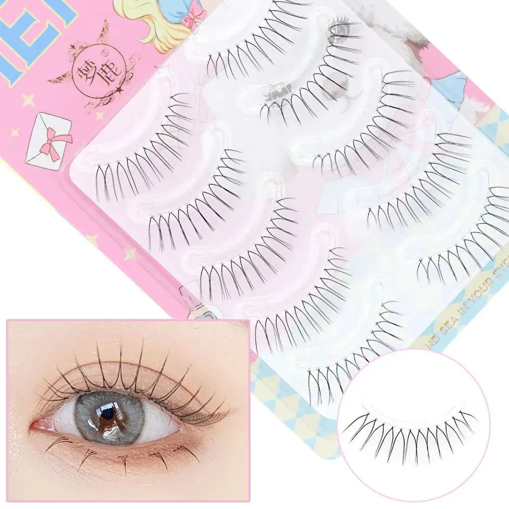 5 Pairs V-shaped Natural False Eyelashes Transparent Stem 3D Korean Manga Eyelashes Eye Makeup Eyelashes Supplies Wholesale