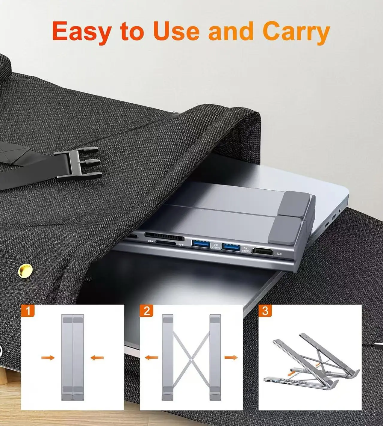 FC&EC 8 IN 1 노트북 스탠드 도킹 스테이션 알루미늄 합금 접이식 및 리프팅 가능 USB-C 도킹 스테이션