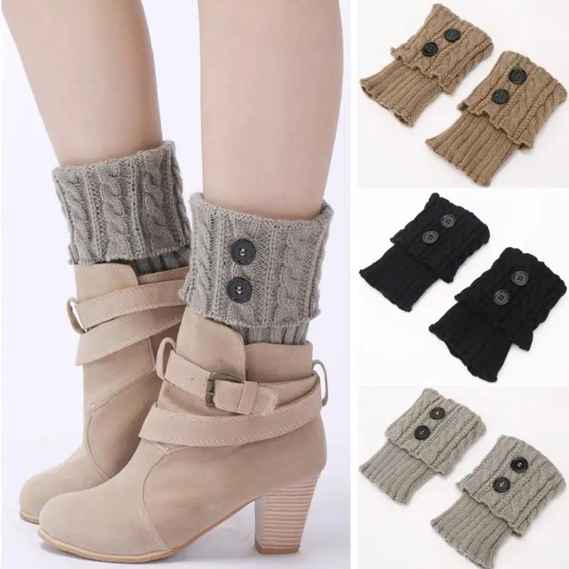 1 Pairs Autumn Winter Women's Short Rhombus Flip 2 Button Foot Warmer Knitted Fabric Socks Fashion Boot Cover Leg Warmers
