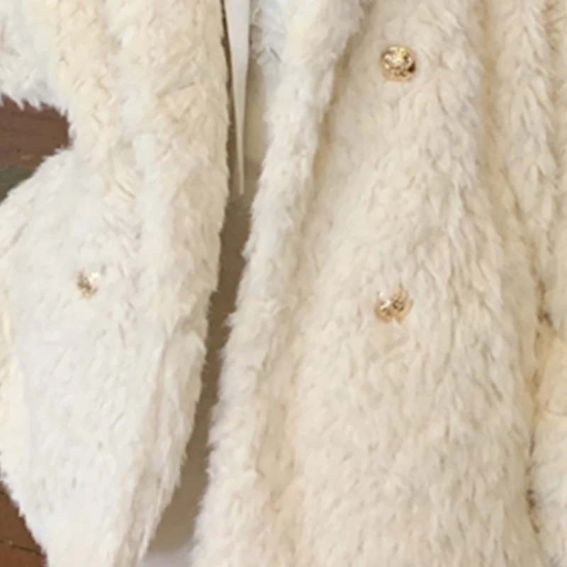 Mid Length Faux Fur Coat for Women, Thick and Warm Outwear, Loose Lapel, Long Sleeve, Casual Fashion, Korean Style, Winter, 2024