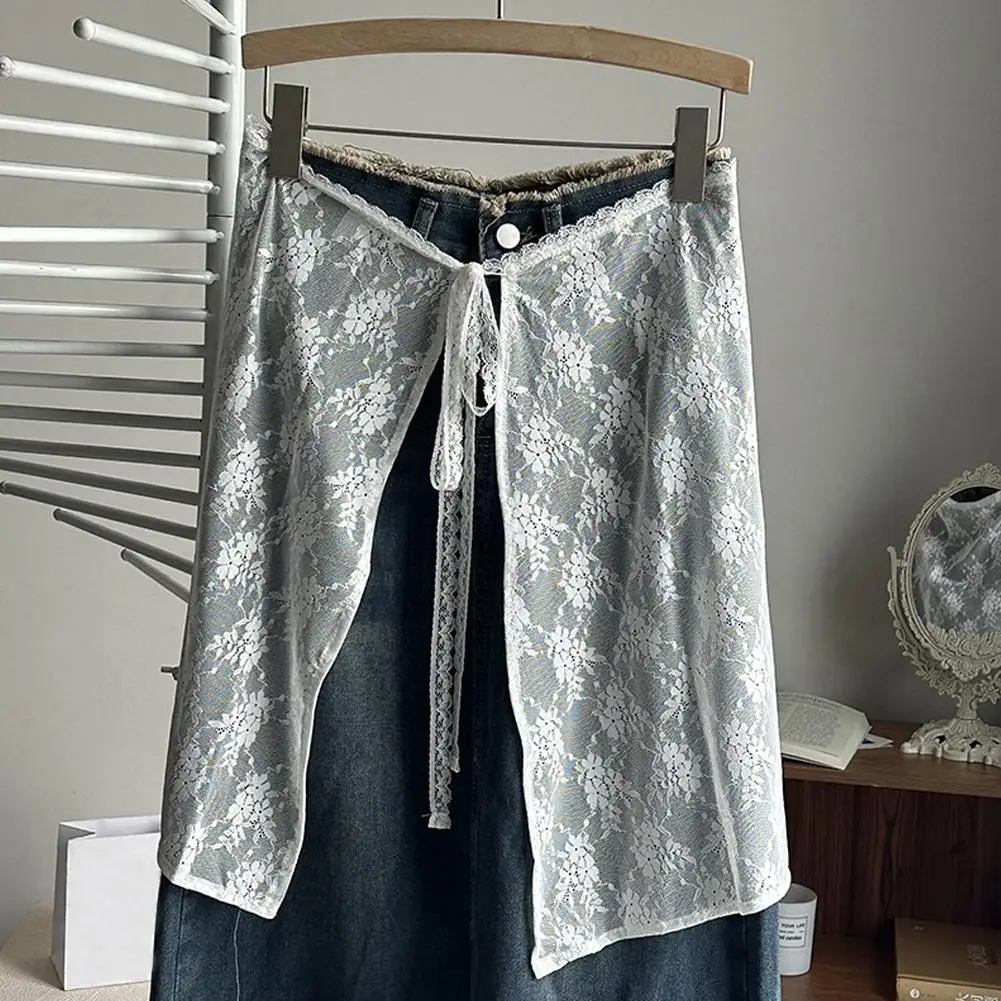 Women Y2k Fashion Lace Layered Gauze Skirt Unique Silk-like With Up Spicy Skirts Skirts Tie Ladies Summer Girl Slip Spring H4W4