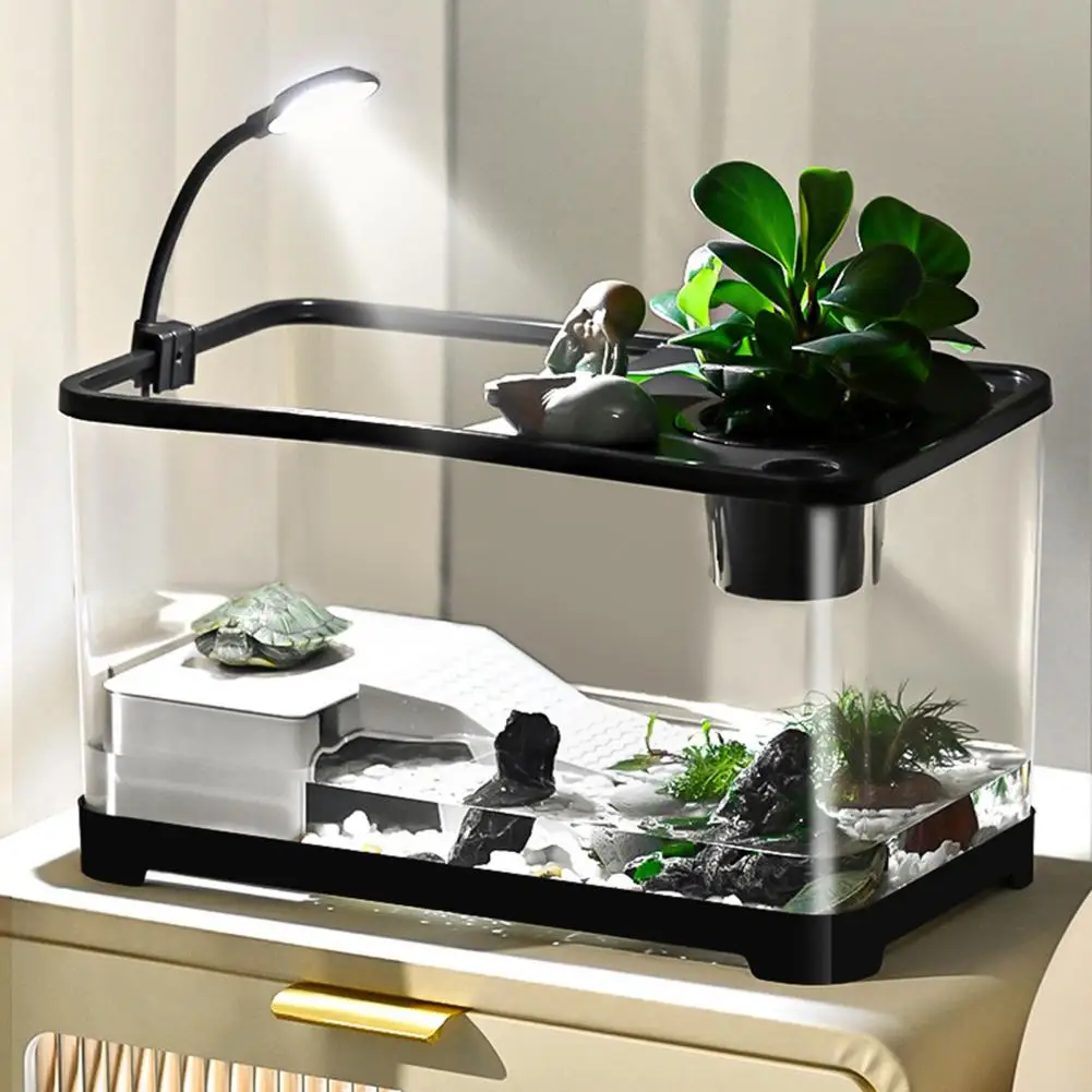Plastic Fish Tank Household Aquarium Turtle Tank Kit For Crabs Fishes Amphibians Reptiles Small Fish With Hanging Basket