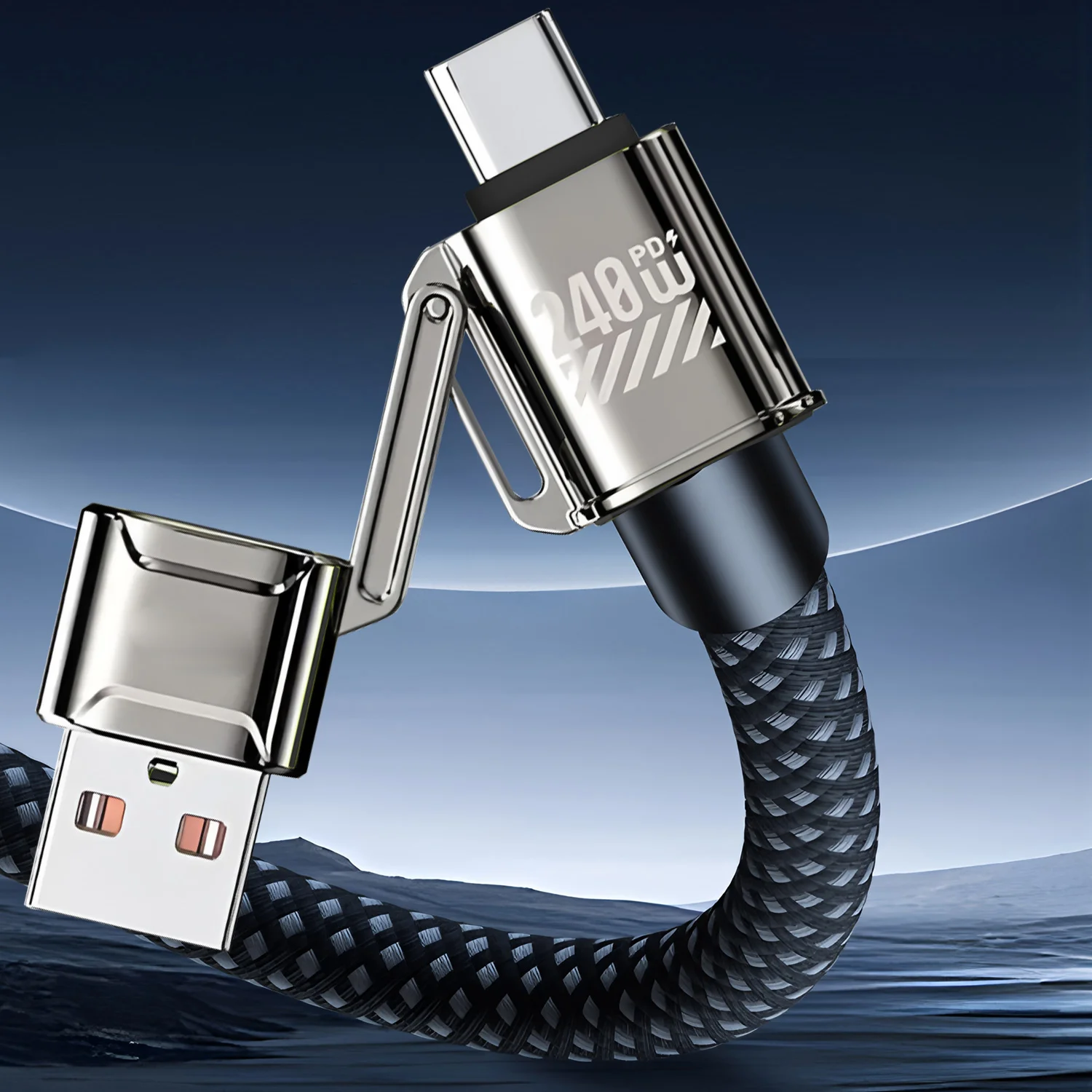 240W 1.8M 초고속 충전 4 in 1 데이터 케이블 듀얼 타입-C+라이트닝+USB 포트 아이폰 삼성 화웨이용 휴대폰 충전 케이블