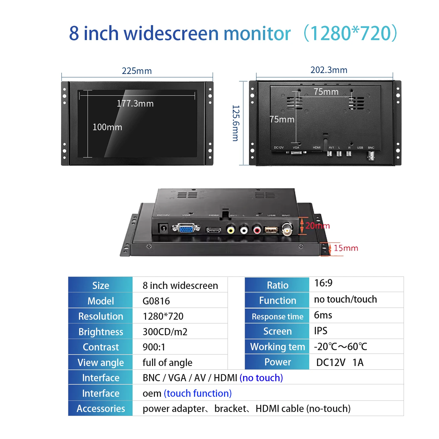 ̵ ũ  LCD LED , ݼ ̽,   ũ ÷, HDMI, VGA, USB, BNC, AV ǻ, 1280*720, 8 ġ