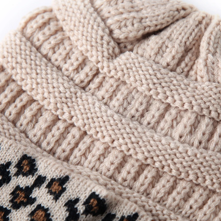 10 Colors Leopard Beanie Women Stretch Knitted Crochet Beanies Winter Hats For Women Warm Lady Messy 4