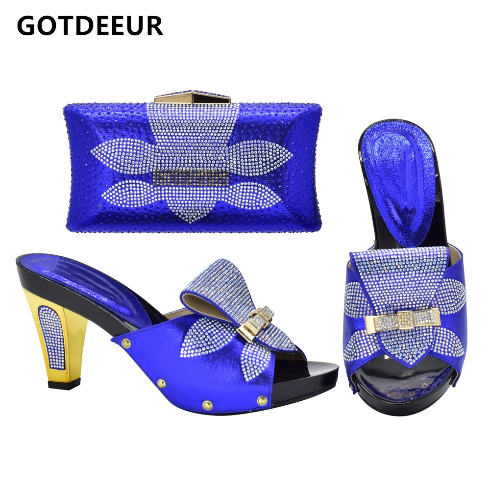 

Royal Blue Color Women Shoe and Bag Set Decorated with Rhinestone High Quality Matching Shoe and Bags Italy Decorated with Stone