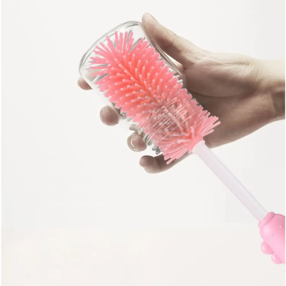 3 pezzi in silicone biberon manico lungo spazzola per la pulizia della  tazza spazzola rotante per biberon a 360 gradi (rosa)