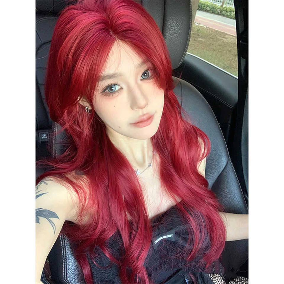 Red Synthetic Wig for Women Long Body Wave Cosplay Halloween