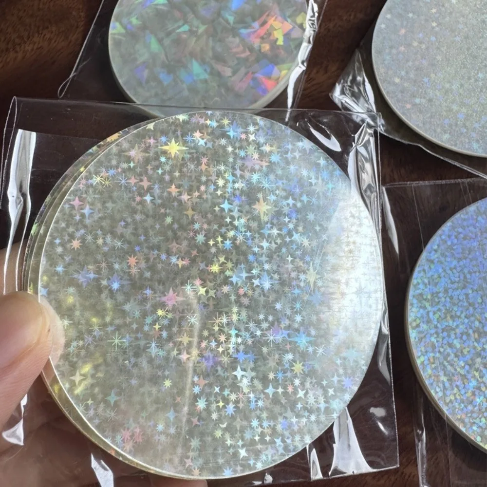 100Pcs Round Laser Film Badge Covers Star Pattern Multiple Styles Transparent Badge Film DIY Making PVC