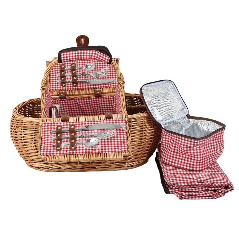 

Woven Picnic Storage Basket With Cutlery Picnic Outdoor Fruit Basket Picnic Storage Box