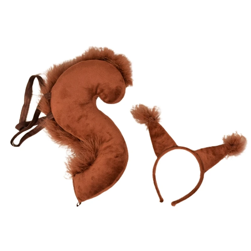 Cosplay Squirrel Ears Shape Hairhoop and Tail Suits Kids Animal Fancy Costume Novelty Supplies for Halloween Party DXAA