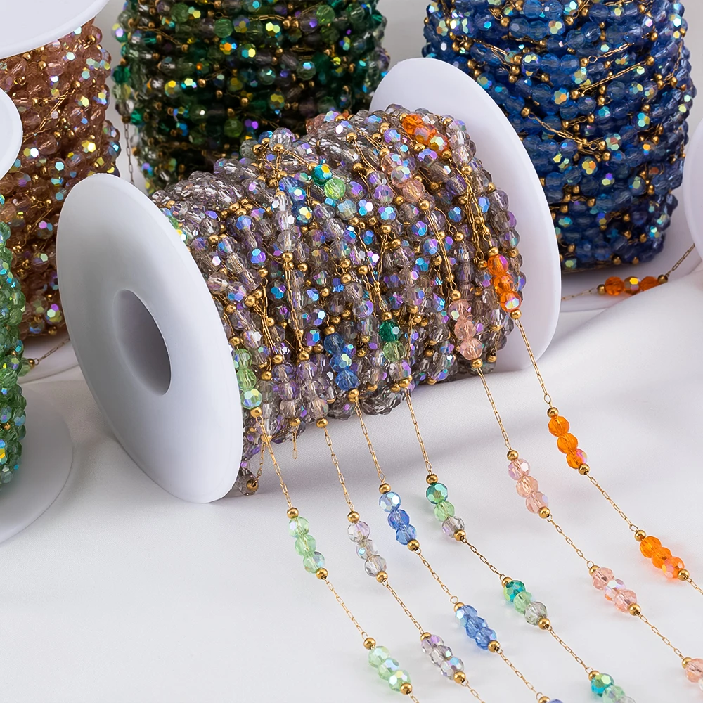 1 Meter Gradient Beaded Stainless Steel Chain for DIY Jewelry and Accessories