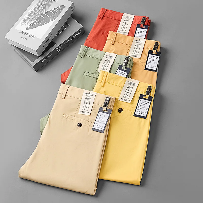 Summer Thin Mens Suit Pants Yellow Red Khaki Formal Casual Green Trousers For Male Straight Fit Stretch Korean  Fashion Pant 2