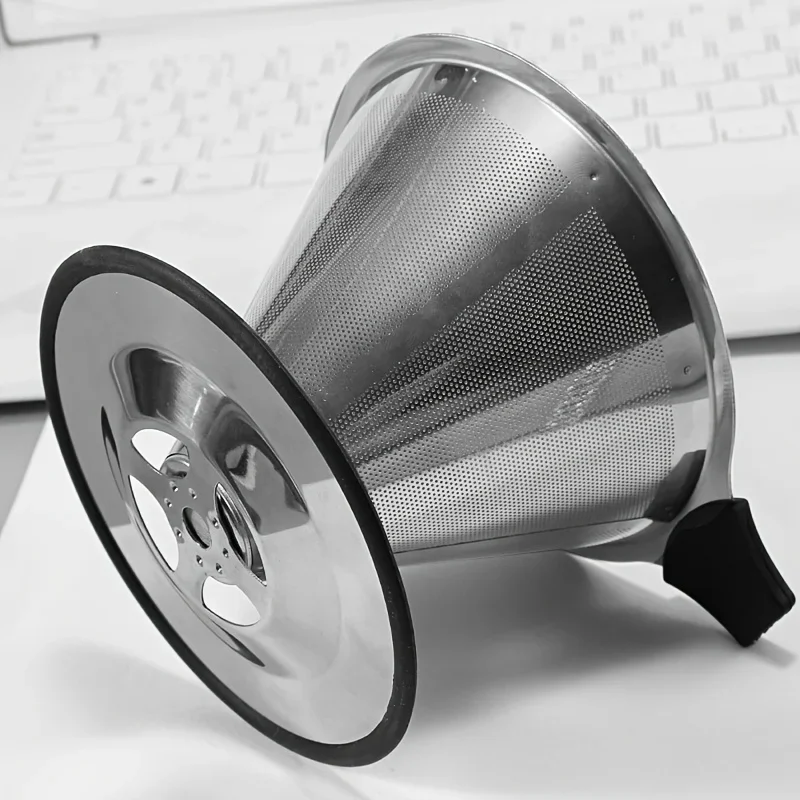 1pc Double-Layer 600 Mesh Fine Coffee Filter, Food Grade 304 Stainless Steel Coffee Funnel Coffee Dripper, For Fine Drip Brewing