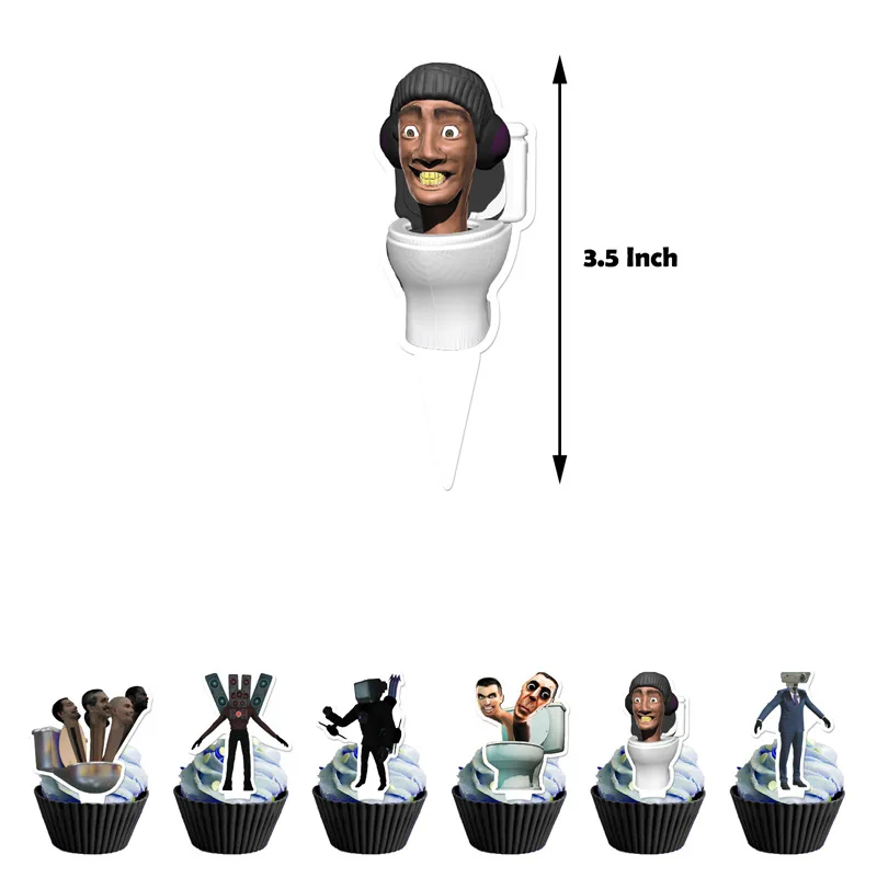 Description Picture 6 of itemSkibidi Toilet Game Birthday Party Decoration Camera Monitor Man Flag Banner Spiral Cake Card Balloon Stickers DIY Decor