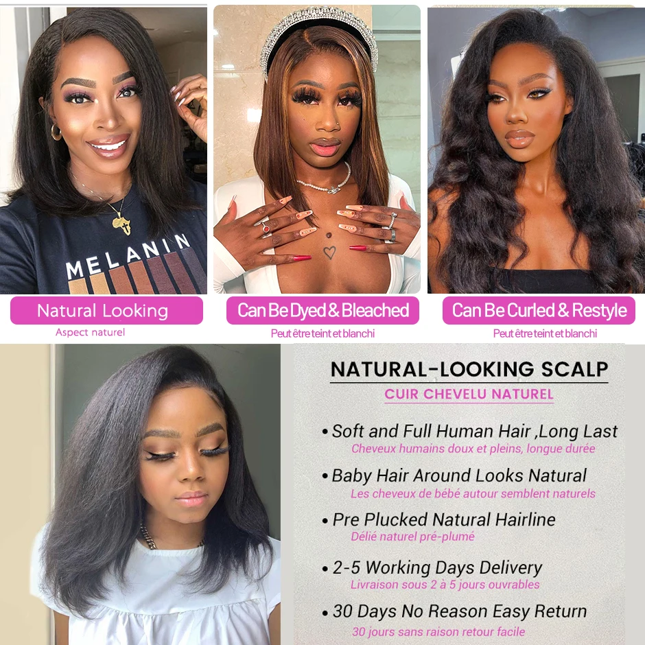 Kinky Straight Short Bob Wigs for Black Women